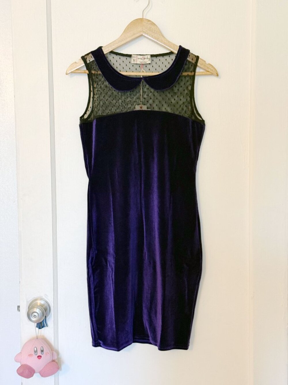 NWT One & Only Urban Outfitters Velvet Peter Pan Sheer Mesh Dot Collar Dress M